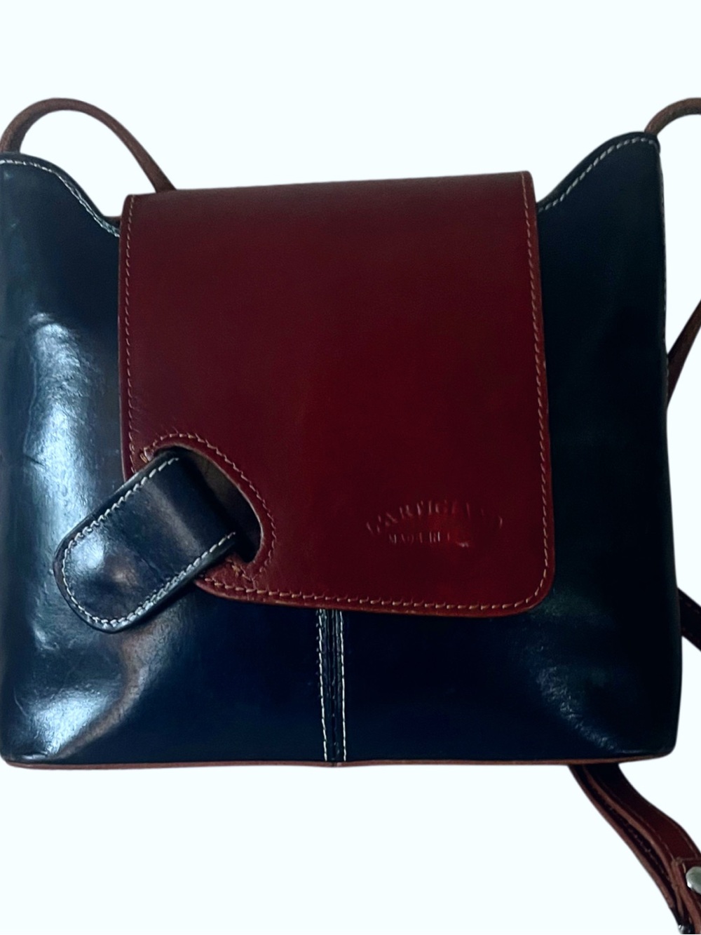 Borse In Pelle Dark Navy/Brown Leather Vintage Crossbody Bag